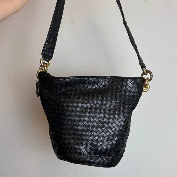 Vintage 90s Y2K Aspects black woven leather crossbody bag - Picture 2 of 6